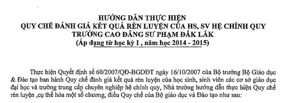 Hướng dẫn thực hiện quy chế đánh giá kết quả rèn luyện của HS, SV hệ chính quy